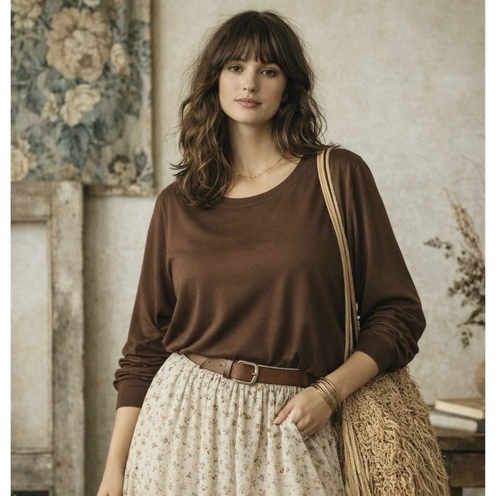 J. Jill NWT Long Sleeve Top Blouse In Chestnut Brown In Size XL